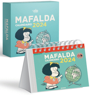 MAFALDA 2024, CALENDARIO ESCRITORIO TURQUESA CON CAJA